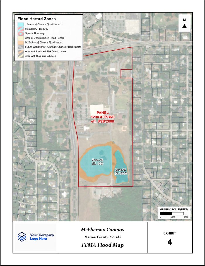 FEMA Flood Map exhibit preview with hazard zones, labels, and panel information.