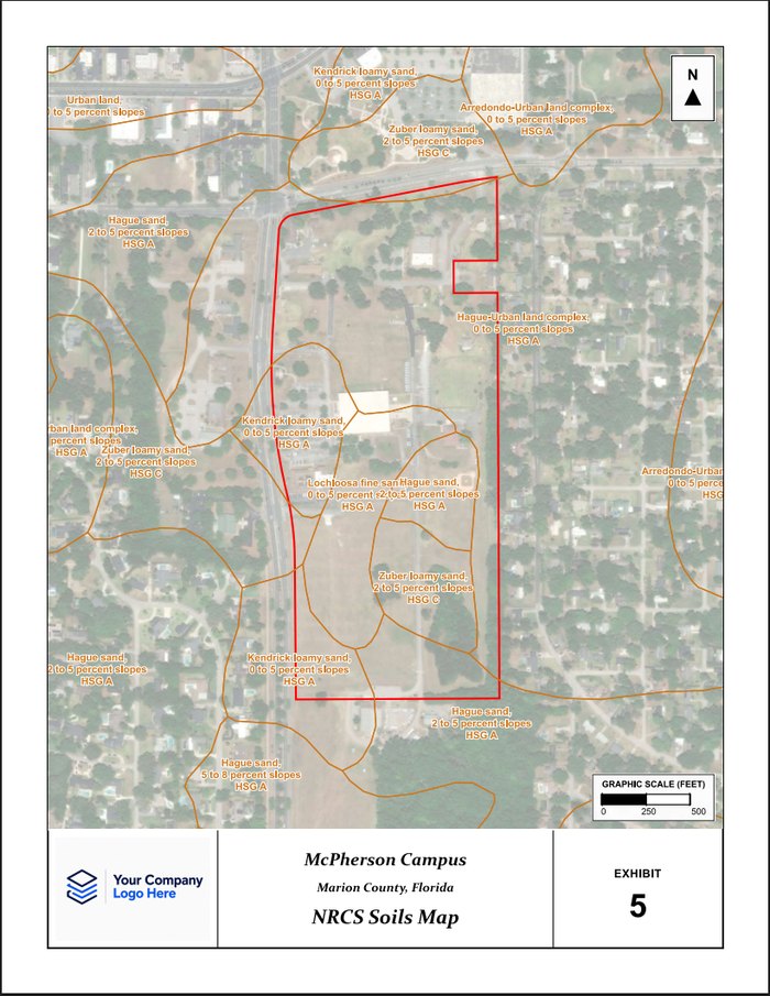 NRCS Soils Map exhibit preview with soil unit boundaries and survey labels.